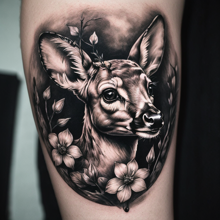bambi-avec-papillon-noir-et-blanc-tattoo