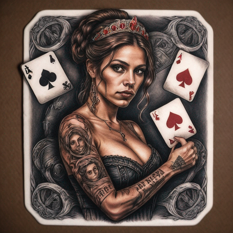 tres-cartas-de-poker-agrupadas-en-forma-de-abanico,-una-con-la-letra-j-y-un-rey,-otra-con-la-letra-a-y-una-reyna-y-otra-con-lera-n-y-una-princesa-tattoo