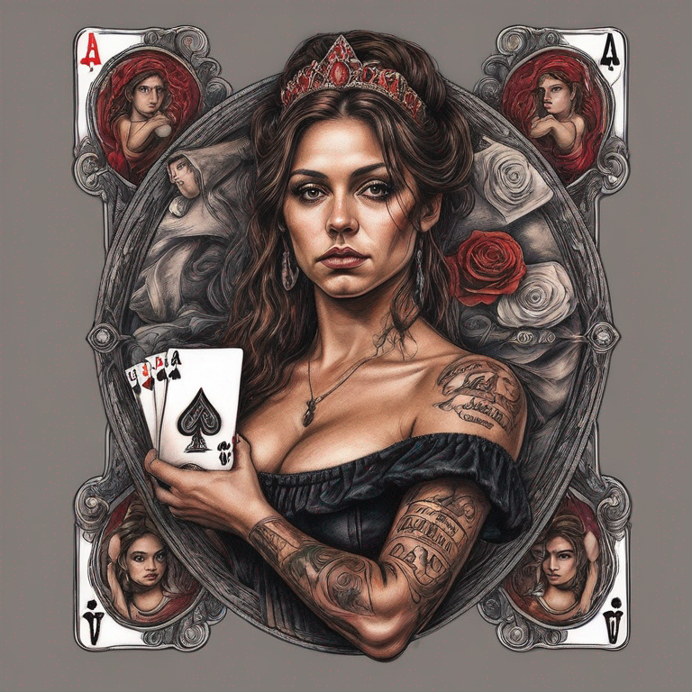 tres-cartas-de-poker-agrupadas-en-forma-de-abanico,-una-con-la-letra-j-y-un-rey,-otra-con-la-letra-a-y-una-reyna-y-otra-con-lera-n-y-una-princesa-tattoo