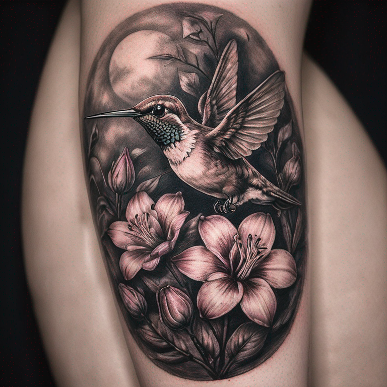 liane-de-fleur-avec-colibri-qui-s'envole-sur-le-bras-tattoo