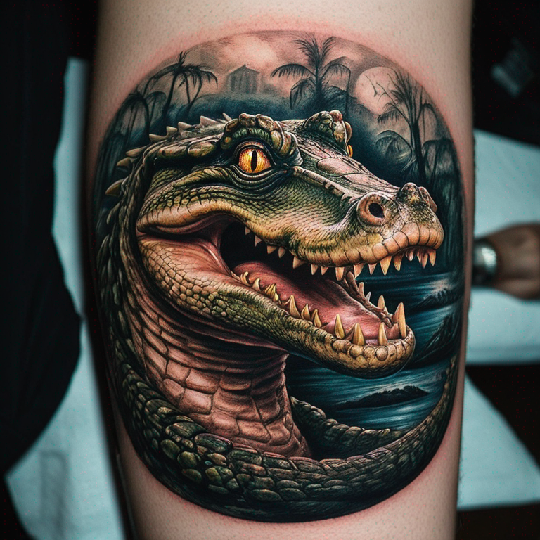 crie-uma-imagem-de-um-crocodilo-saindo-de-dentro-de-um-relógio-em-3d-tattoo