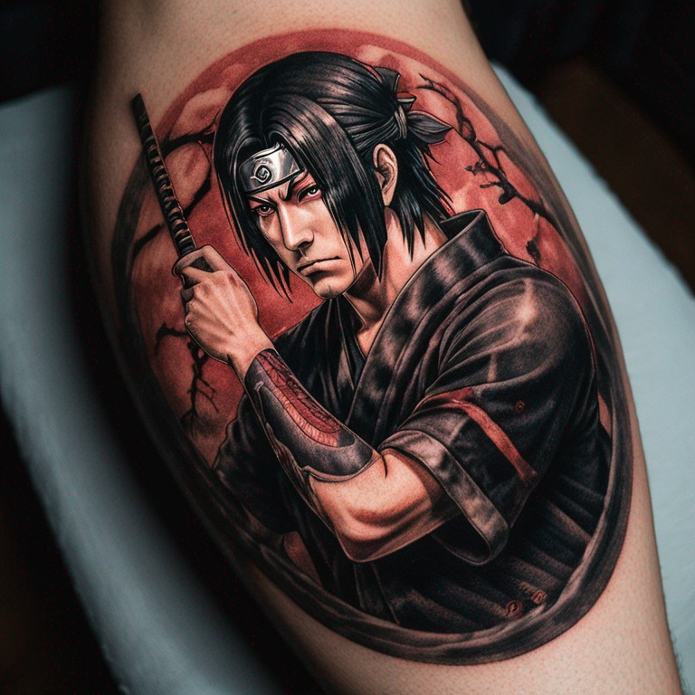 Itachi uchiwa touchant le front de sasuke-tattoo