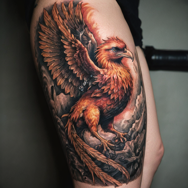 phoenix-on-thigh-tattoo
