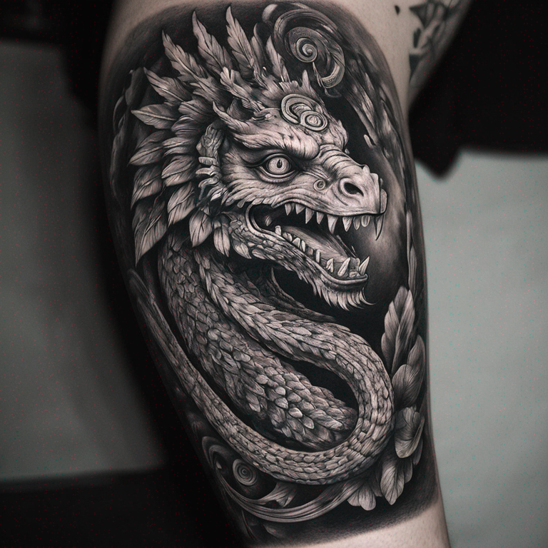 plantilla-tattoo-blanco-y-negro-quetzalcoatl-psicodelico-tattoo