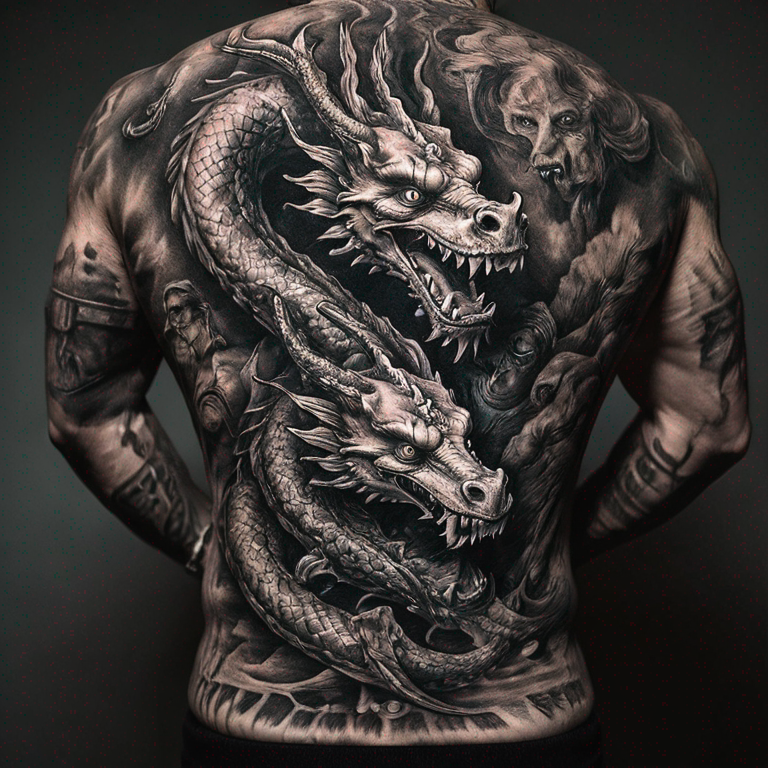 dos-dragones-entre-lazados-tribal-tattoo