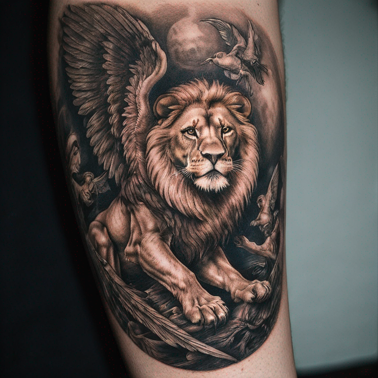 ange-guerrier-avec-lion-dans-ses-ailes-tattoo