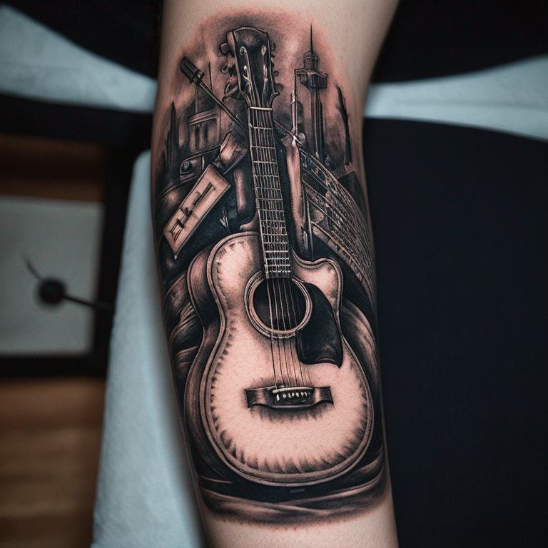 algo-relacionado-a-musica-minimalista,-violao-microfone,-guitar,-instrumentos-tattoo