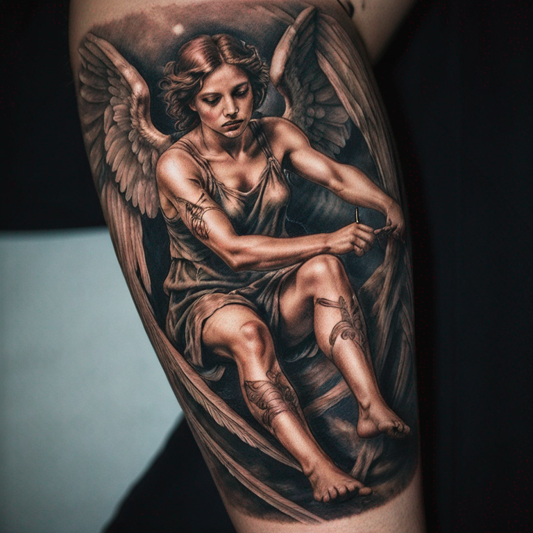 tatuaje-de-un-angel-cayendo-a-punto-de-ser-escatado-por-un-angel-mujer-tattoo