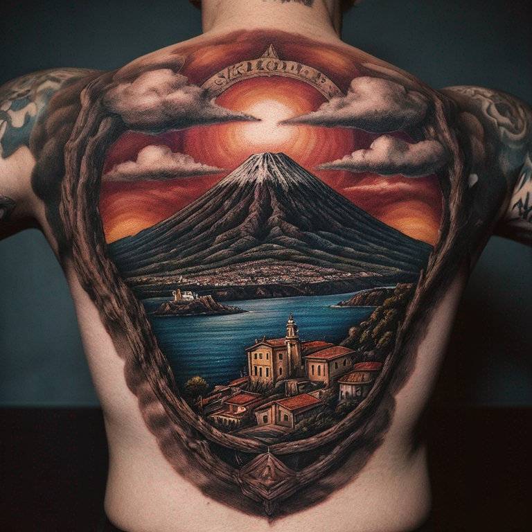 Aereo stilizzato con Vesuvio sullo sfondo-tattoo