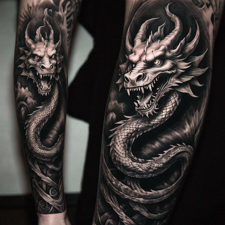 diseño-de-un-tatuaje-de-un-dragon-negro-enroscado-en-el-brazo-tattoo