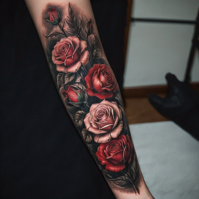 1-flor-trompeta-de-angel-y-4-rosas-rojas-tattoo