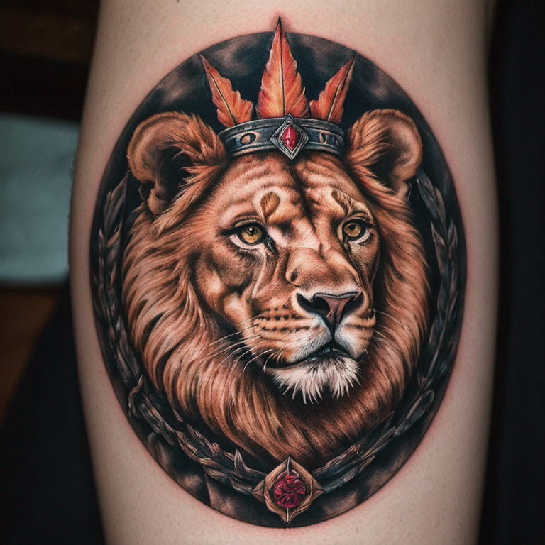 media-cara-de-león-partida-por-un-a-flecha-estilo-tradicional-americano-tattoo