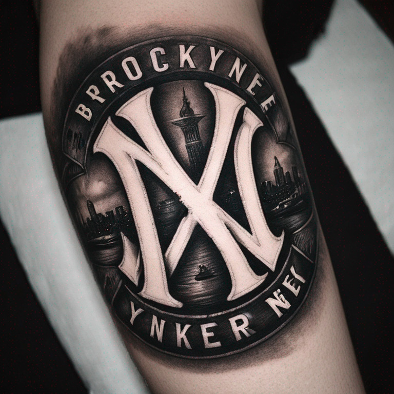 brooklyn-ny-is-were-my-story-begins-wrapped-around-a-ny-yankees-large-logo-in-the-center-being-the-main-focs-with-lots-of-shading-,all-black-and-white-with-a-aa-logo-towards-bottom-right-tattoo