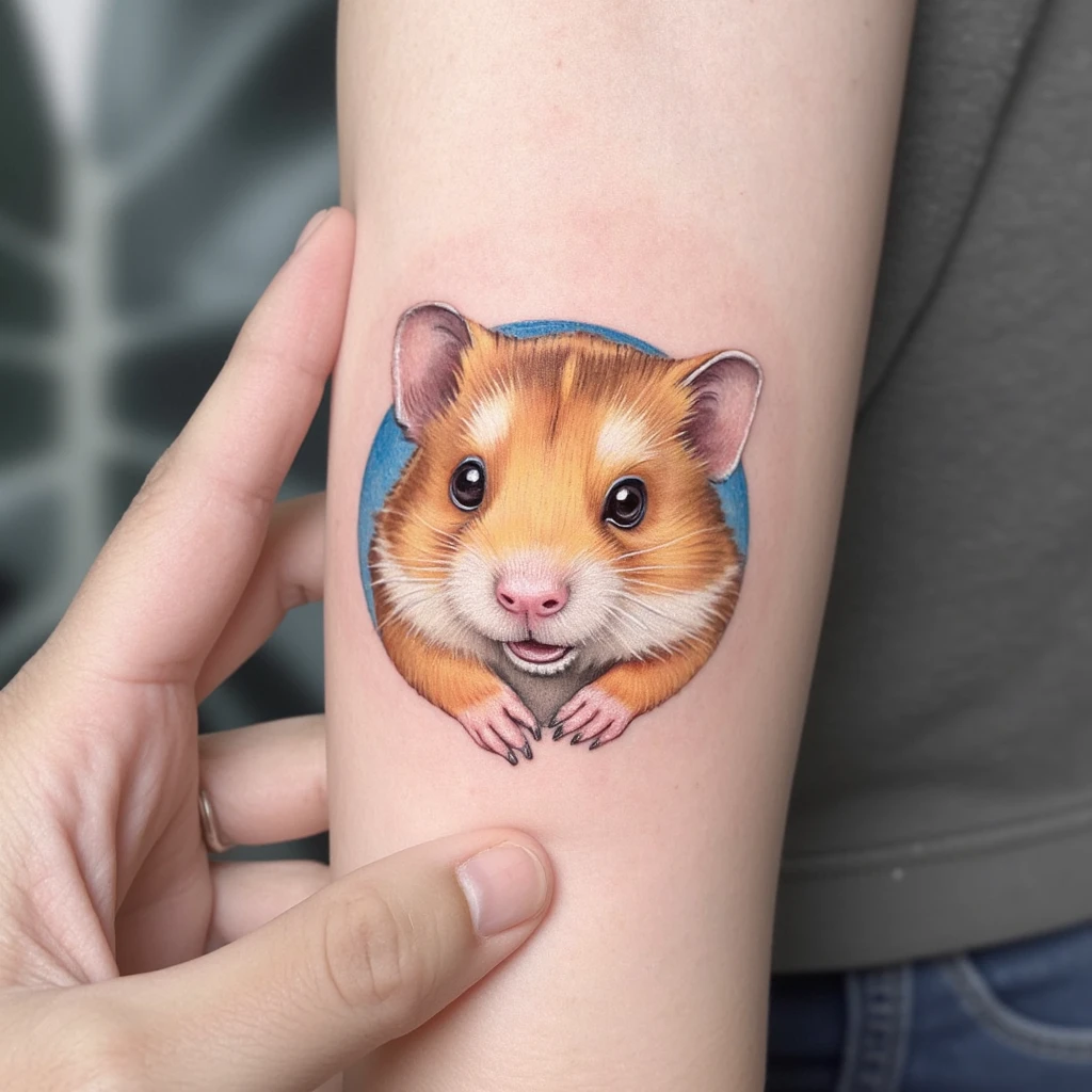 tiny hamster head cartoo-tattoo