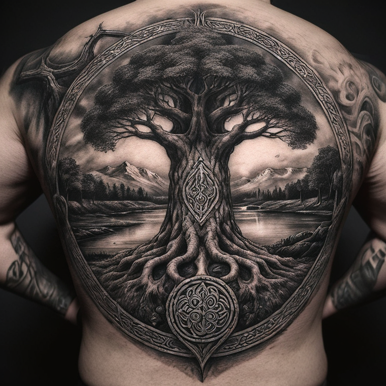 tatouage-yggdrasil-noeuc-celtique-algiz-sowilo-monochrome-tattoo