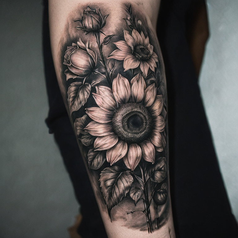 sunflower-and-rose-tattoo