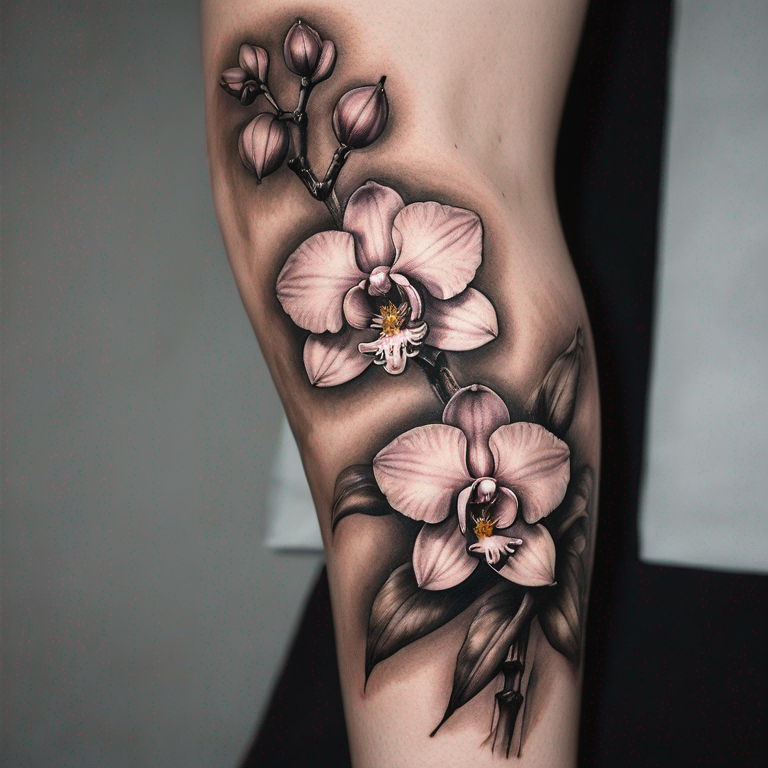 tatouage-sur-la-cheville-d'une-branche-d'orchidée-longue,-fine-et-élégante-tattoo