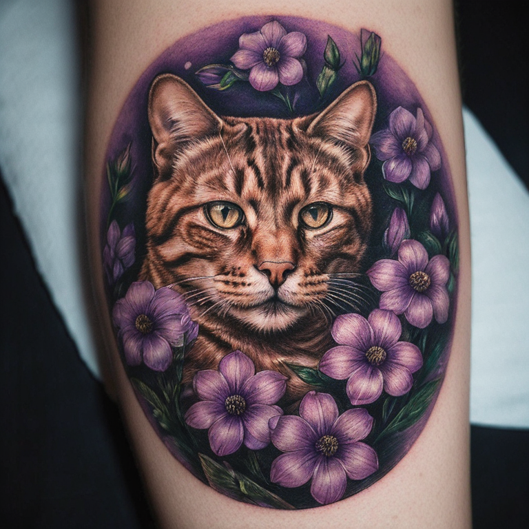 nombre-flor-de-pensamiento-y-un-gatito-colores-lilas-tattoo
