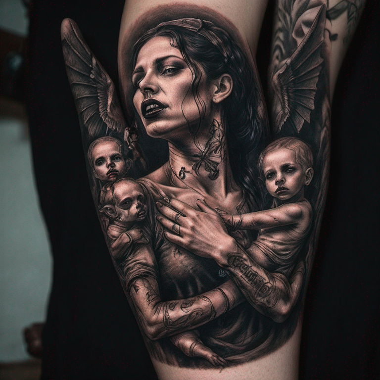 demonios-y-ángeles-luchando,-estilo-gótico-pero-femenino-tattoo