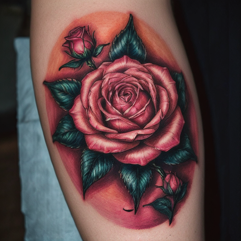 un-soleil-souriant-entouré-de-8-pétales-de-rose-tattoo