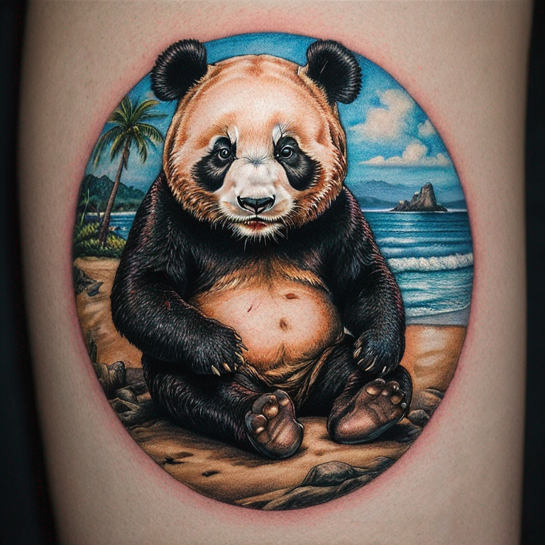 panda on beach not oval-tattoo