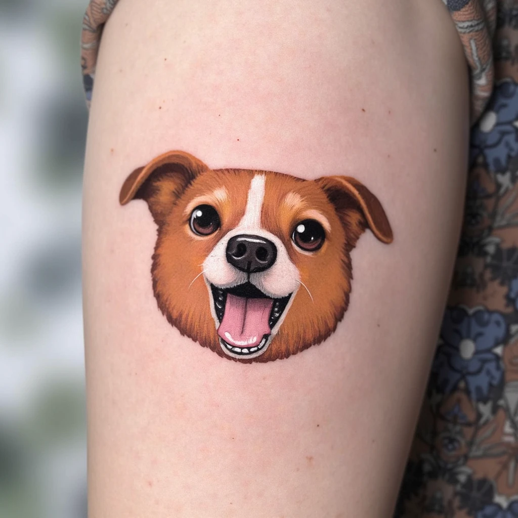 happy puppy head cartoon-tattoo