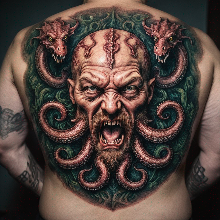 cthulhu's-head-with-five-dragon-headed-tentacles-for-a-mouth-tattoo
