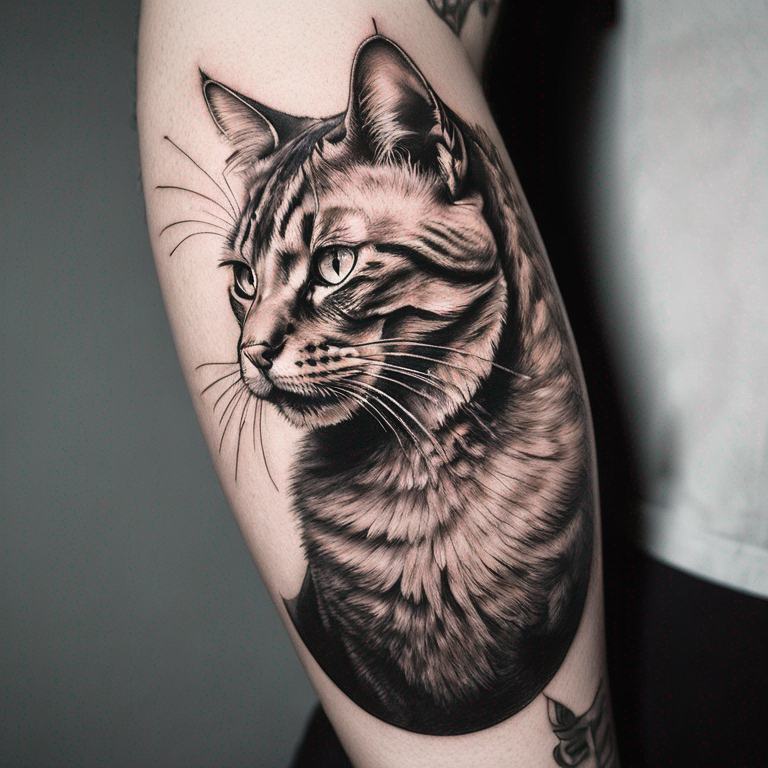 diseño-minimalista-gato-de-pelo-largo-de-perfil-tattoo
