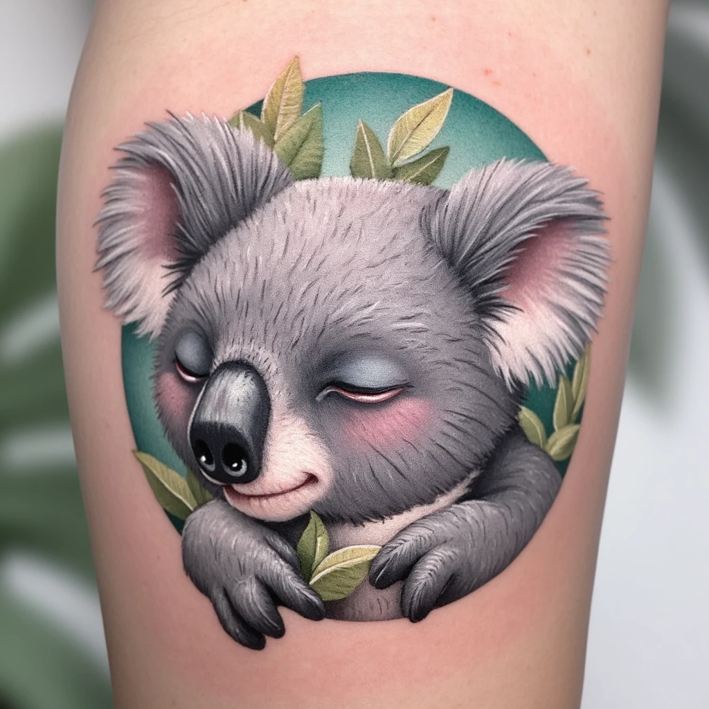 sleepy koala head cartoon-tattoo