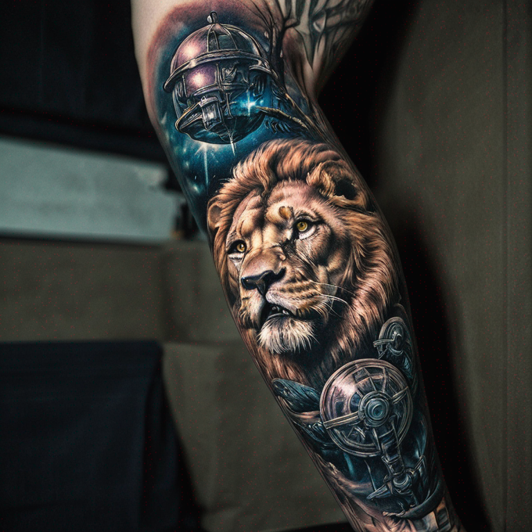 lion-forearm-with-sci-fi-elements-tattoo
