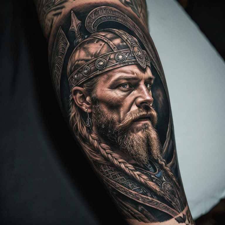 un-tatouage-dans-le-style-viking-re-prennant-la-rhune-kennaz-qui-va-de-lavant-bras-à-l'épaule-tattoo