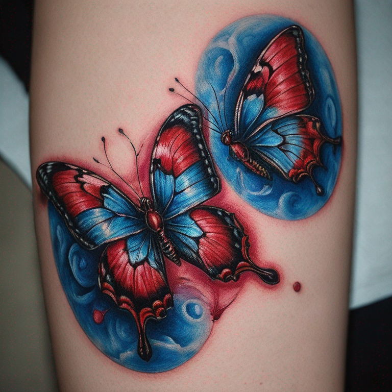 deux-roses-rouges-entourées-de-ronce,-d'un-papillon-bleu-et-d'une-libellule-bleue-tattoo