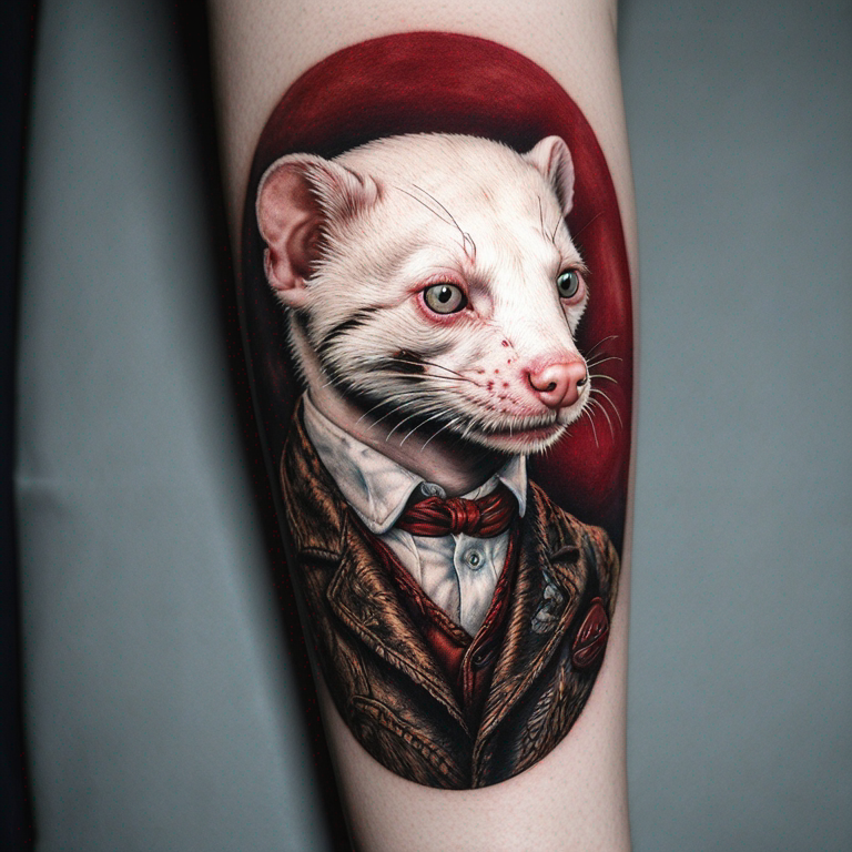 un-furet-albinos-aux-yeux-rouges,-descendant-sur-l'épaule,-realiste-tattoo