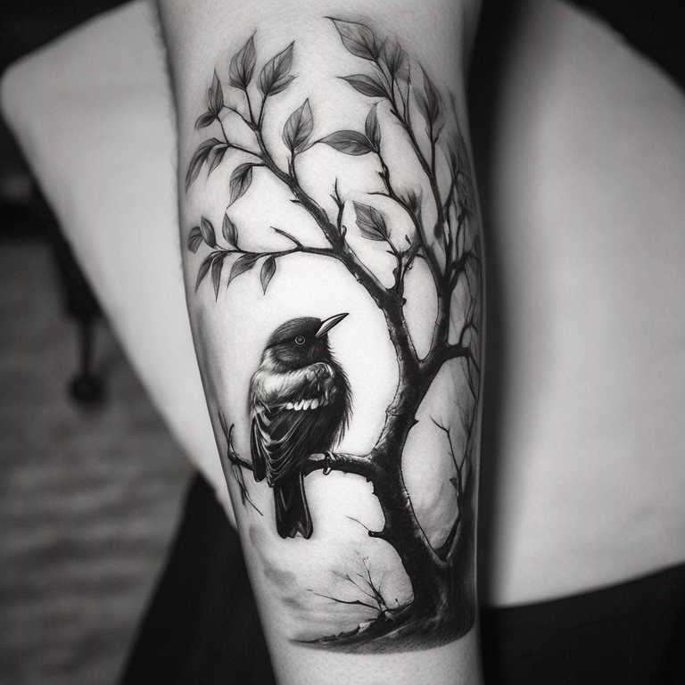 un-torogoz-sur-une-branche,-simple-en-noir-et-blanc-tattoo