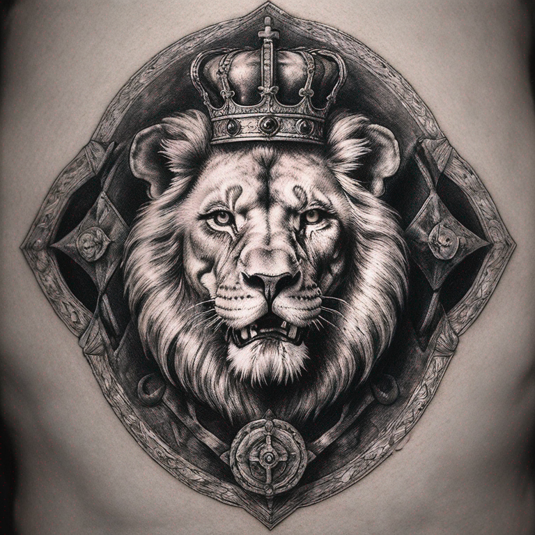 théo-sagittaire-croix-chrétienne-lion-tète-de-mort-tattoo