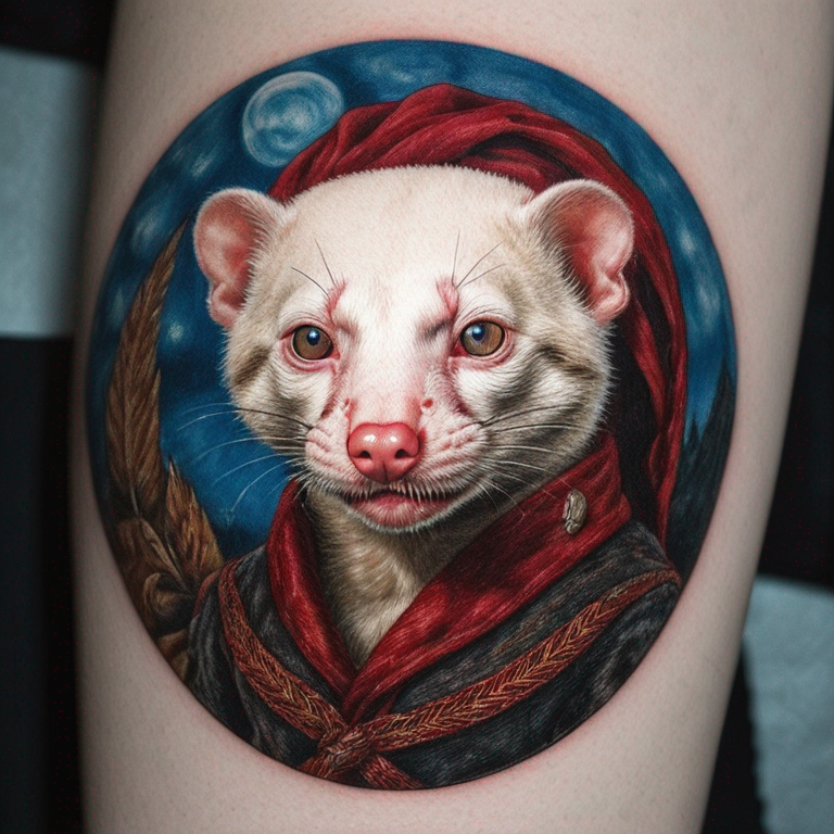 un-furet-albinos-aux-yeux-rouges,-descendant-sur-l'épaule-tattoo