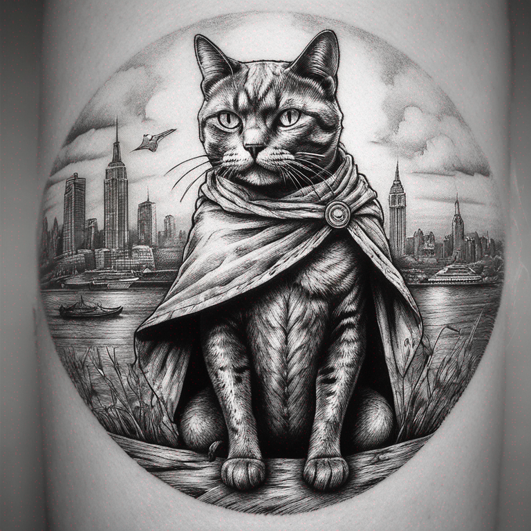 un-chat-rigolo-super-héros-avec-une-cape-façon-dessin-de-bd-tattoo