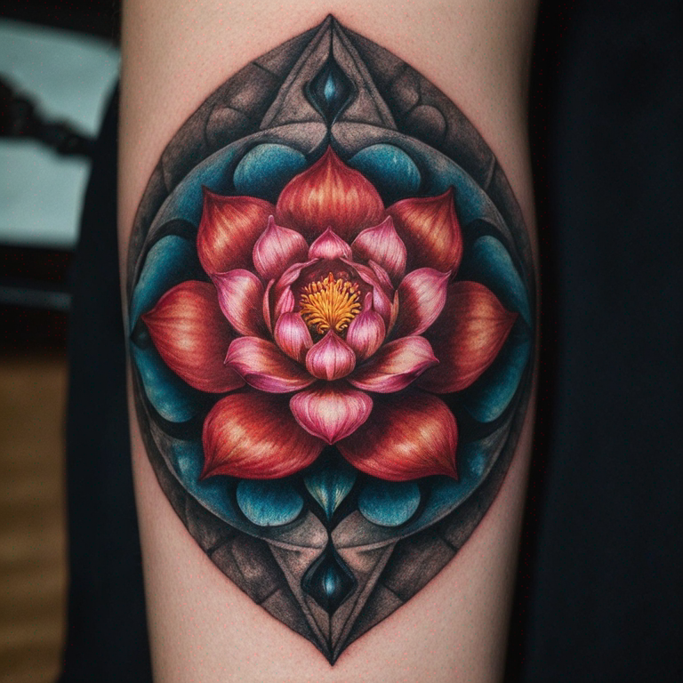 tribal-con-flor-de-loto-incorporada-tattoo