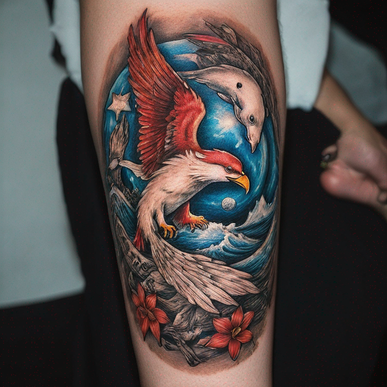 un-aigle-avec-l'étoile-du-philippines-et-des-poissons-en-ying-yang-tattoo
