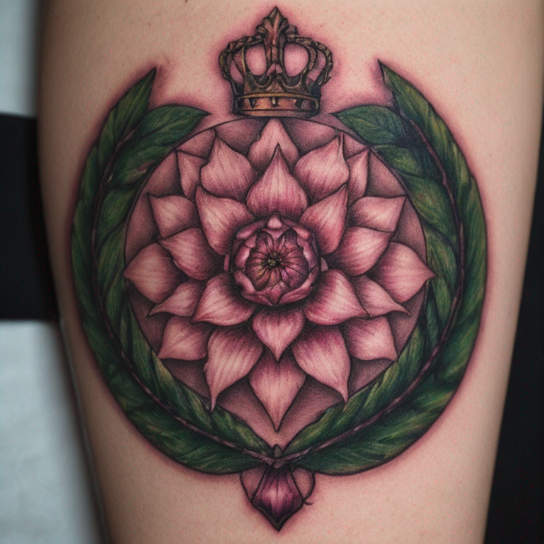 une-couronne-de-laurier-avec-du-laurier-rose-tattoo