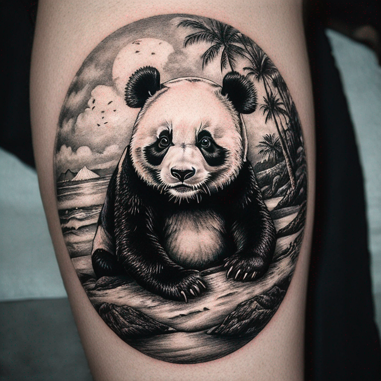 panda on beach not oval-tattoo