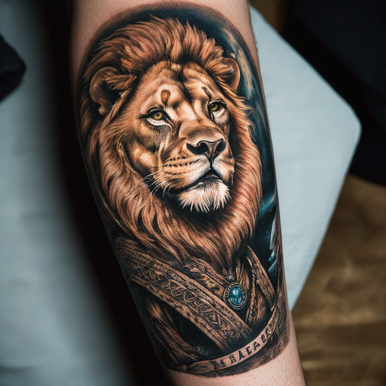 lion-rugissant-avec-le-prenom-lucas-tattoo