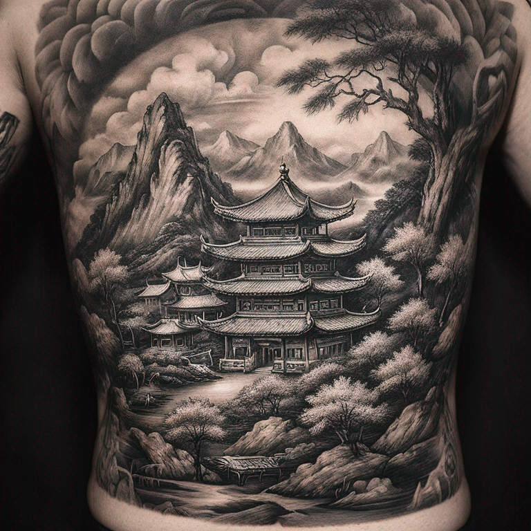 brad-dragon,-paysage-chinois-tattoo