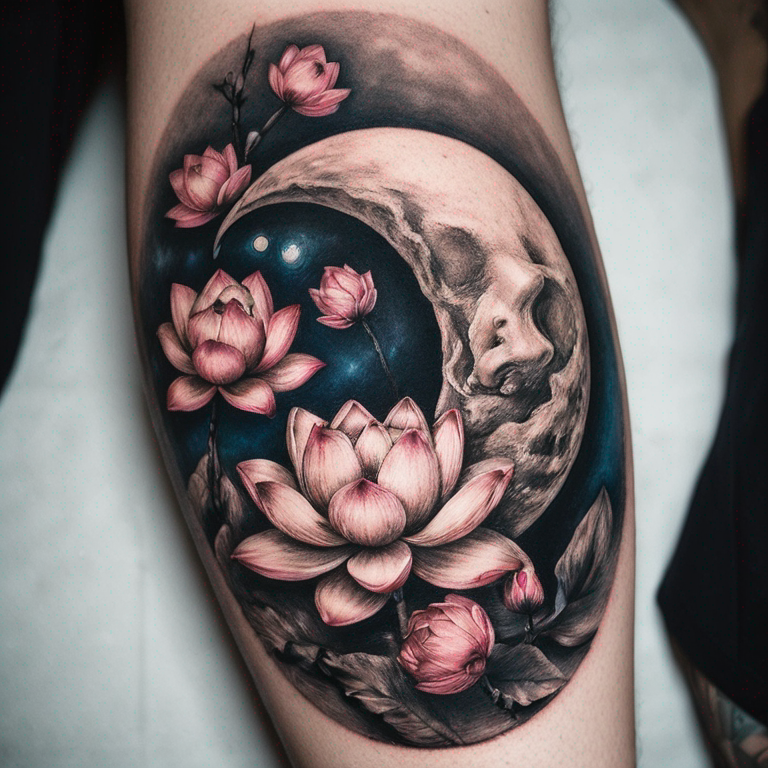 croissant-de-lune-avec-des-fleurs-de-cerisier-en-haut-et-une-fleur-de-lotus-en-bas-tattoo
