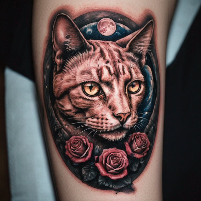 gato-negro-con-los-ojos-cerrados-rodeado-de-rosas-bajo-la-luna-llena-tattoo