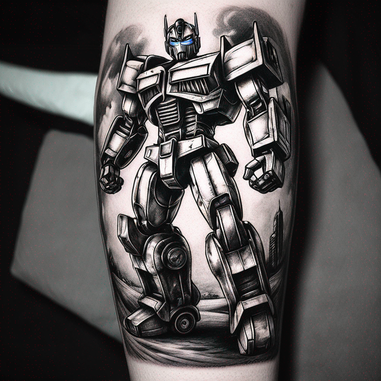 optimus-prime-des-transformers-en-mode-comics-en-noir-et-blanc-avec-en-fond-une-sorte-de-grosse-griffe-tattoo