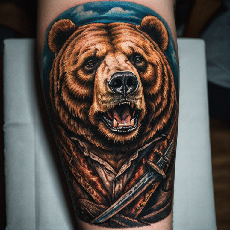 un-oso-sangrando-rasgando-un-letrero-de-peligro-tattoo