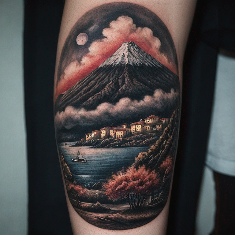 Aereo stilizzato con Vesuvio sullo sfondo-tattoo