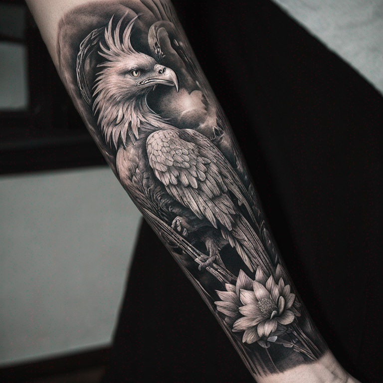 greyscale-phoenix-forearm-tattoo