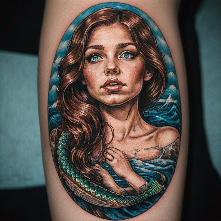 old-school-mermaid-stone-sea-whit-brown-hair-and-blue-eyes-tattoo